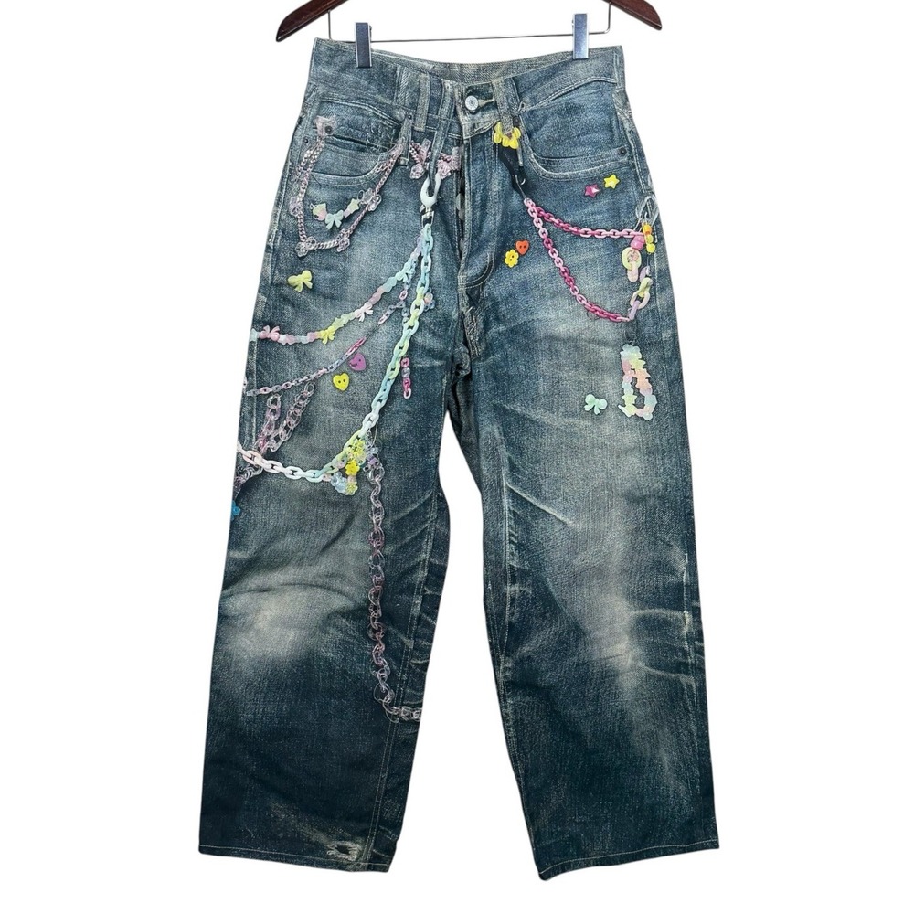 Acne Studios 1981m Loose Fit Jeans Pants Keychain Print Mid Blue EU 44 B00374